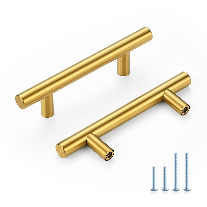 HOME EDIT Brushed Brass Cabinet Handles 3 Inch Hole Spacing,