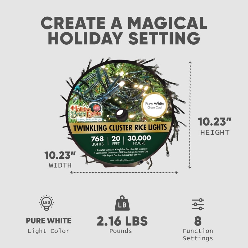 Holiday Bright Lights 20FT Cluster Rice Light Reel with 768