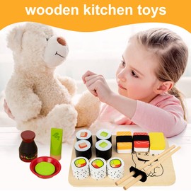 Wooden Sushi Play Set | Creative Cooking Kitchen Play Food,Imaginative Game Making Handmade Sushi for Boy, Girl, Birthday, Classroom, Playroom