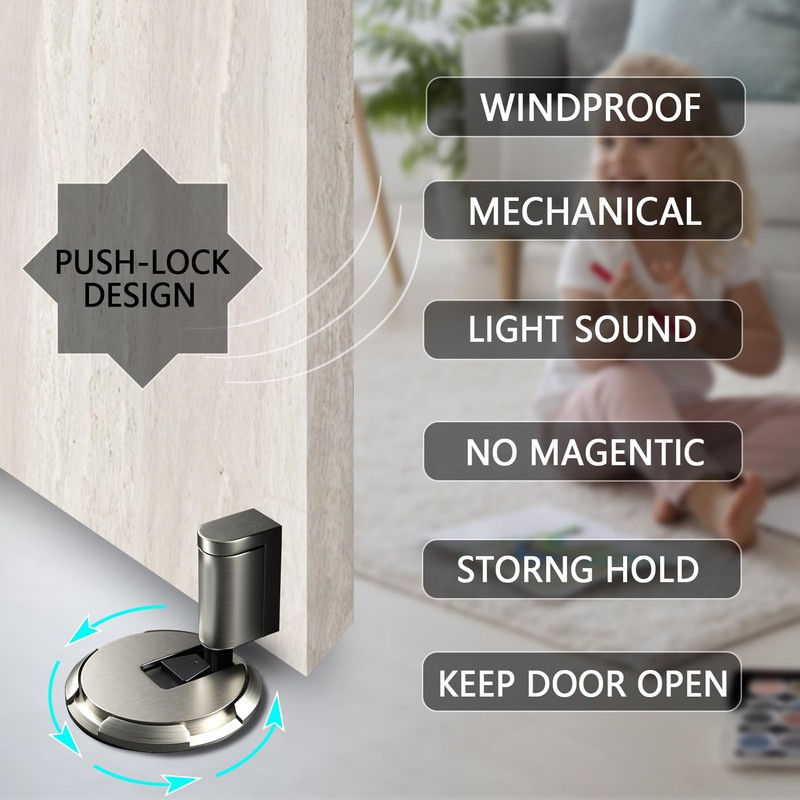 HOOFUS No Magnetic Mechanical Floor Door Stopper,Adjustable Door Holder, for