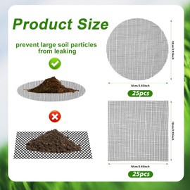 NQEUEPN 50pcs Flower Pot Hole Mesh Pad, 4 Inch Round/Square Flower Pot Mesh Screen Bonsai Bottom Drainage Grid Mesh Plant Pot Screen Mesh Mat for Garden Potted Plants to Prevent Soil Loss