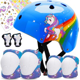 Unicorn Hunter Unicorn Helmet and Knee Pad Set for Kids 3-5 5-8 8-14 Toddler Helmet Adjustable Bicycle Helmet for Skateboarding Cycling Roller Skating Balance Bike Skating Scooter