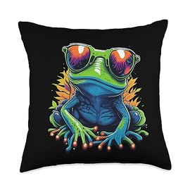 Frosch Sonnenbrille Happy Frog-Cool with Sunglasses Throw Pillow, 18x18, Multicolor