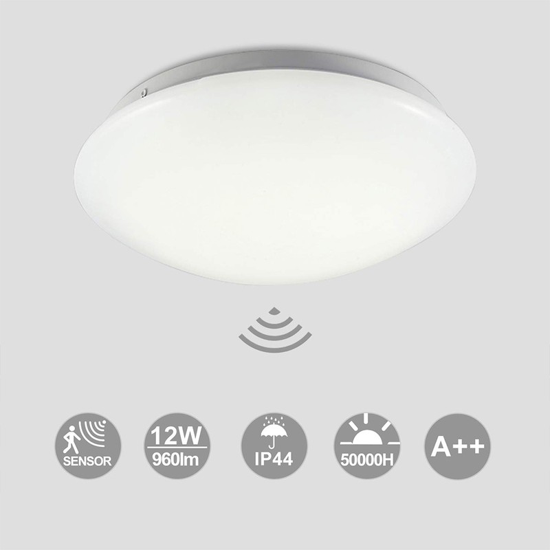 12W Round LED Ceiling Light Waterproof Motion Sensor Ceiling Lamp