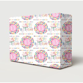 2 Sheets 2 Tags 13th Birthday Wrapping Paper Pink Colourful Bead Bracelet Rings Design Age 13 Birthday Female Ladies Girl Giftwrap (PA)