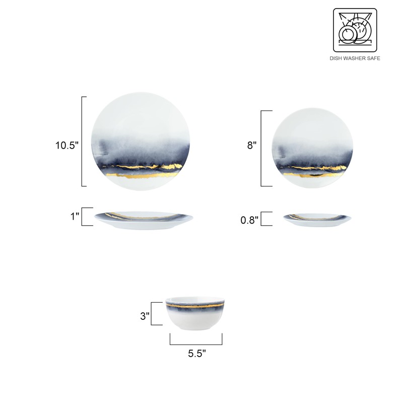 Joseph Sedgh Collection “Lazuli” 12-Piece Porcelain Dinnerware Set, Service for