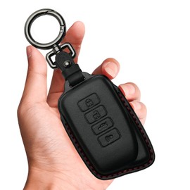 Tukellen for Lexus Leather Key Fob Cover with Keychain Compatible with Lexus RX ES GS LS NX RS GX LX RC LC Smart Key-Black (Red line)