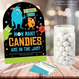 Big Dot of Happiness Monster Bash - How Many Candies Little Monster Birthday Party or Baby Shower Game - 1 Stand and 40 Cards - Candy Guessing Game