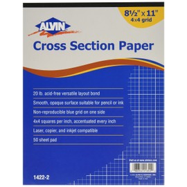 Alvin, Cross Section Paper Pad, Acid-Free, Use with Pencil or Ink, Laser, Copier, and Inkjet Compatible, 4" x 4" Grid - 50 Sheet Pad, 8.5" x 11"