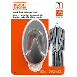 BLACK+DECKER Solid Wall Hooks, Quick Stick Adhesive, Removeable, 1 Wall Hook, 2 Adhesive Strips, Hang Decorations Without Damaging Walls, up to 6 lbs., Chrome