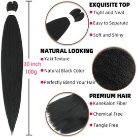 Xusuperb Pre Stretched Braiding Hair #1B Black 30 Inch Easy Braids Extensions Black Synthetic Hair for Braiding 6 Packs Knotless Pre-Stretched Braiding Hair Kanekalon Yaki Braiding Hair Extensions (1B)
