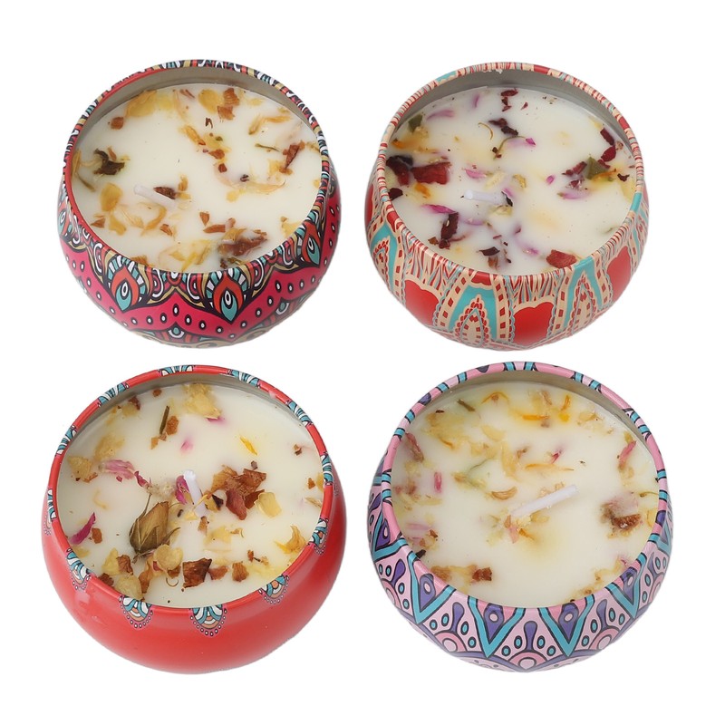 4pcs Dried Flower Aromatherapy Candle Set Long Lasting Aroma Scented