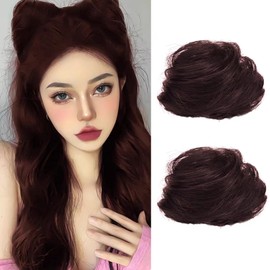 HAPVITAL Bun Wig, Cat Ears, Set of 2, Hair Extension, Fox Ears, Cosplay Bun Wig, Clip, Bun Point Wig, Extension, Partial Wig, Hair Ornament (Dark Brown)