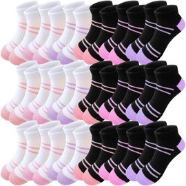 Bemeol Girls Socks 18 Pairs Kids Ankle Socks for Girls Cotton Sports Low Cut Athletic Socks(5-7 Years)