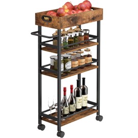 Asgolion Slim Storage Cart, 4 Tier Rolling Cart with Handle, Rolling Carts with Wheels, Metal Frame Narrow Cart for Small Spaces for Kitchen, Dining Room, Bathroom, Laundry Room, Office
