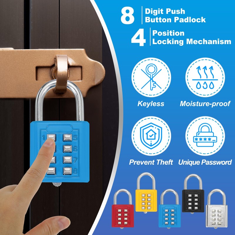 sourcing map Combination Padlock, 8-Digit Push Button Padlock 4-Position Locking