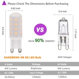 KAKEMONO G9 LED Bulb 4W, 40 Watt T4 G9 Halogen Equivalent 120V Chandelier Lighting Non-Dimmable, Soft Warm White 2700K, 8 Pack