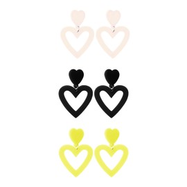 Vissen 3 Pairs Heart Drop Earrings for Women Candy Color Lightweight Acrylic Earrings Festival Gifts Jewelry