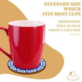 BENECREAT 9Pcs Evil Eye Wood Coasters, Butterfly Mandala Flower Wood Drink Coaster Coffee Cup Mat for Kitchen Table Bar Cup Home Dining Decor, 10cm Diameter, 5mm Thick