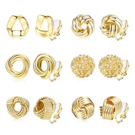 HAIAISO 6 Pairs Clip On Earrings Cubic Zirconia Pearl Knot Twist Clip On Earrings Non Pierced for Women Clip Earrings Set