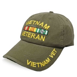 VetFriends.com Vietnam Veteran Hat with Embroidered Three Ribbons Graphics Green