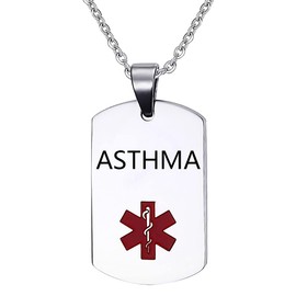 OutstandLong Medical Alert ID Asthma Necklace Pendant for Men Women Stainless Steel Medical ID Tag Emergency Med Alert Necklace Jewelry