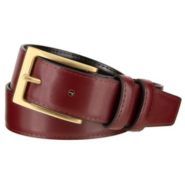 Men's Belt Classic Genuine Leather Smooth Dress Belt 1-3/8"(35mm) Wide (Gold Buckle-Burgundy, 36)