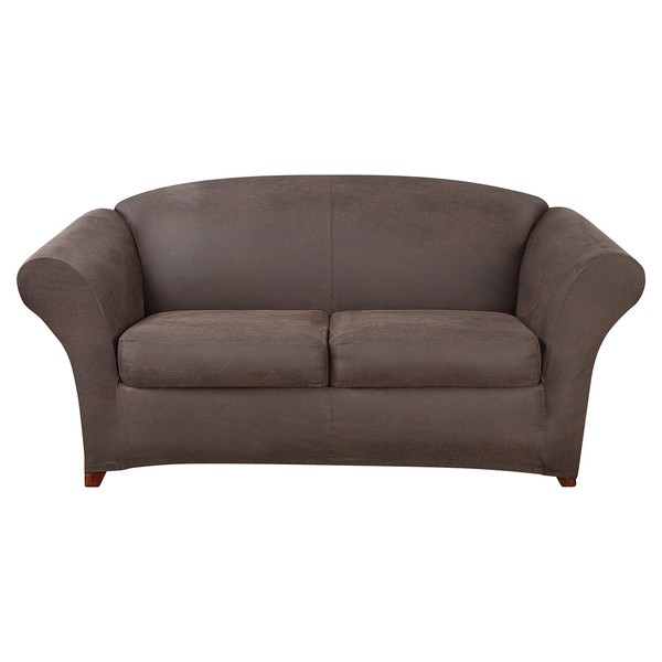 SureFit Ultimate Stretch Leather 3 PC Loveseat Slipcover in Weathered Saddle