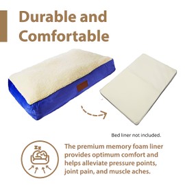 Ellie-Bo Small Memory Foam Dog Bed Cover for 24-inch Dog Cage/Crate - Blue Faux Suede/Sheepskin