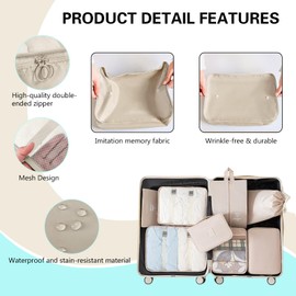8 Set Packing Cubes for Suitcases Travel Luggage Packing Organizers,Travel Essentials Accessories Luggage Organizer with Shoe Bag Tioletry/Laundry Bag (Beige)