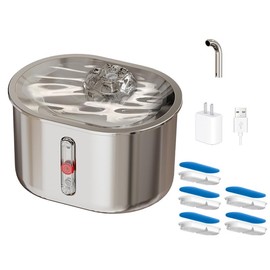 Cat Water Fountain, 84oz/2.5L Automatic Stainless Steel Pet Fountain Dog Water Dispenser, Quiet Pump and 5 Replacement Filters for Cats, Dogs, Small Animals