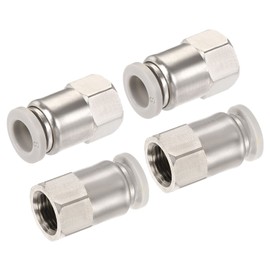 MECCANIXITY Push to Connect Fittings 1/8PT Female Thread Fit 8mm Tube OD Nickel-Plated Copper Straight Union Fitting, Pack of 4