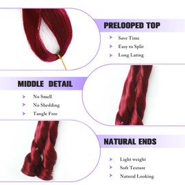 Burgundy French Curly Braiding Hair 12 Inch Pre Stretched Bouncy Braiding Hair 8 Packs French Curl BraidingHair Loose Wavy Spiral Curl HairExtensions for Women(8Packs,12Inch)