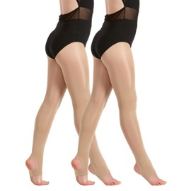 2 Pairs Shimmer Stirrup Dance Tights - Light Toast - Small