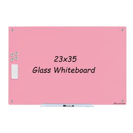 Magnetic Whiteboard, Pink Dry Erase Board 3' x 2', Tempered Glass White Board Frameless, Home School Supplies or Home Office Decor with Magnets, Markers, Eraser, Marker Tray