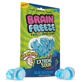 Brain Freeze by Warheads Blue Raspberry Dried Candy | Freeze Dried Candy with Warheads Extreme Sour Crunch | Mouth-Puckering Flavor | Fun Snack & Party Treat | Travel-Friendly, 2.2 oz (62 g), Pack of 1