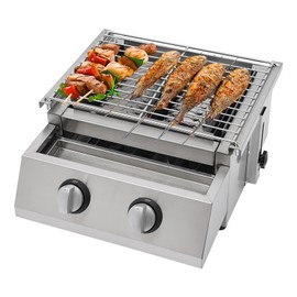 Fichiouy Outdoor Barbeque Gas Grill Infrared Ceramic Burner, 2-Burner Gas Grill Stainless Steel Gas Grill with Two Burners for Camping