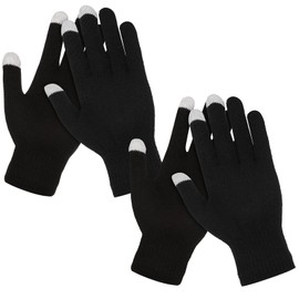 WLLHYF 2 Pairs Winter Gloves Warm Finger Touch Screen Gloves Work Thermal Gloves Windproof Stretchy Knit Mittens Solid Sports Gloves for Cold weather Women Men (Black+Black)
