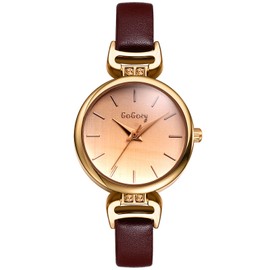 JewelryWe Leather Wristwatch for Women Round Analog Quartz Watch Minimalist Business Casual Dress Watch, for Mother's Day