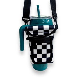 Lit Handlers Around Drink Wrap with Pocket Purse - Versatile Water Bottle Holder with Strap, Ideal for Gym, Travel, Running - 30-40oz Tumbler, Carrier Bag, Checkerboard