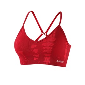 AUROLA Serpent Seamless Sports Bras for Women,Backless Padded Strappy Workout Gym Yoga Crop Tops,Christmas Red,XS