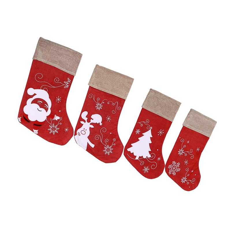 Christmas Stocking Decorative Cartoon Pattern Cuff Stocking Ornament for Tree