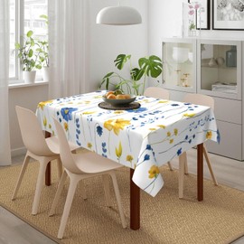LANAIQO Watercolor Floral Rectangle Tablecloth Navy Blue Yellow Flower Table Cloth for Holiday Party Dining Rooms Kitchen Wedding Indoor Outdoor Birthday Table Decorations 54"x72"