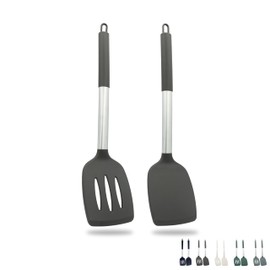 ZAIGON 2er Set Robuste, Antihaftbeschichtete Silikon Pfannenwender - Hitzebeständig und BPA-frei - Ideales Kochutensil für Fisch, Eier und Pfannkuchen (Schokoladenbraun)