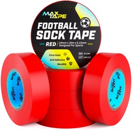 Max Tape Red Football Sock Tape, Shin Pad Tape Bandage 19mm x 20m Pack of 6