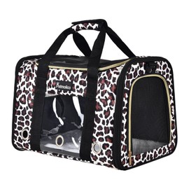 Petmolico Cat Carrier Soft-Sided Pet Bag for Small Medium Cats Puppies 16LBs - Airline Approved Pet Travel Carrier 3 Open Doors (Medium,Leopard)