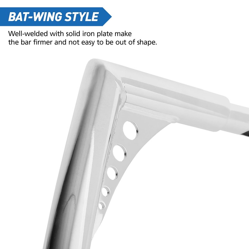 XFMT Motorcycle Chrome 14" Rise Batwing APE Handlebar 1-1/4" Hangers