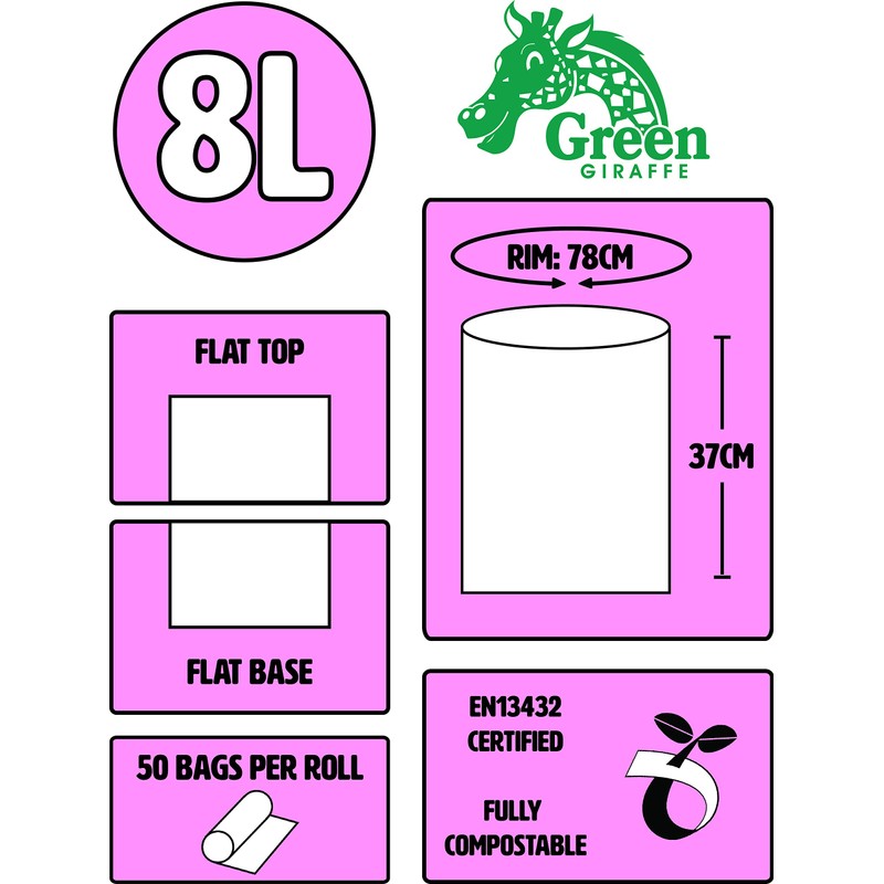 Green Giraffe 100 x 8L Compostable Caddy Liners - Food