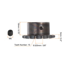 sourcing map 06B Roller Sprocket 15T Pitch 3/8 Inch 20 mm Bore A3 Carbon Steel