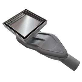 SereneDrains Wow Drain TM Horizontal Side Discharge Outlet Low Profile Tile in Square Shower Drain Assembly Reducer PVC Base Pipe Fitting P Trap (Brushed Nickel)